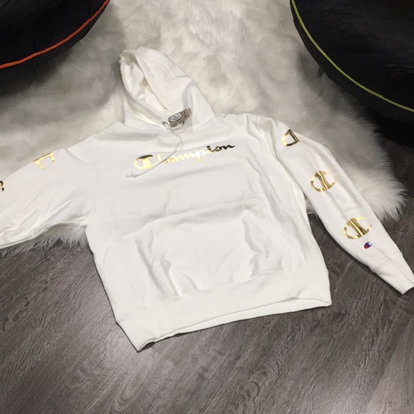 champion hoodie white and gold
